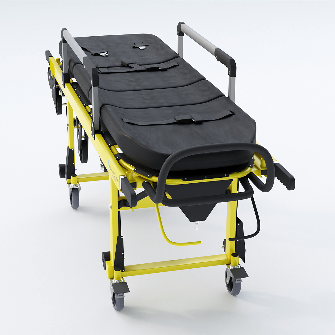 3D render of a medical stretcher for pre-manufacture visualization